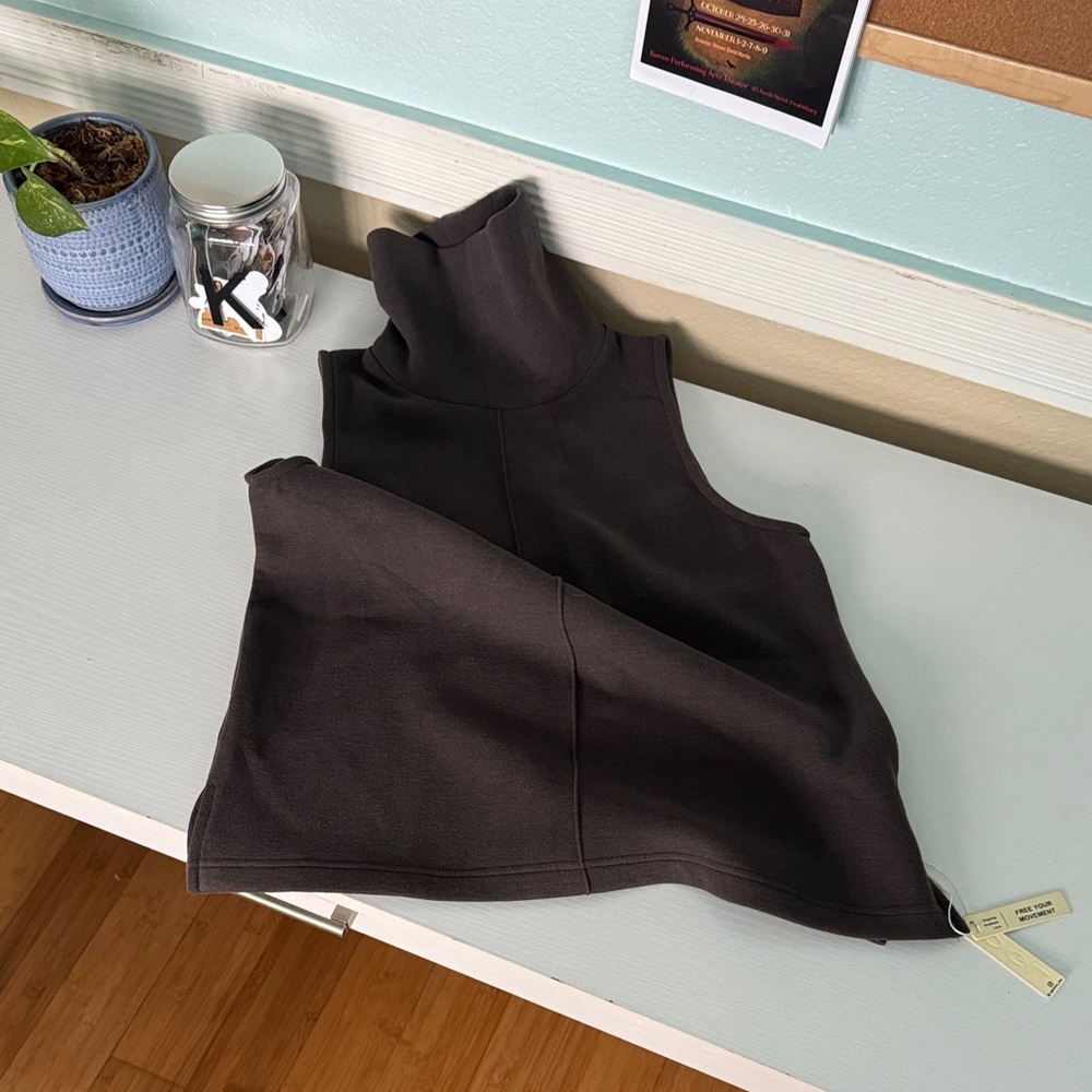 Women's Sleeveless Turtleneck Top - Charcoal Gray - soft wool high quality